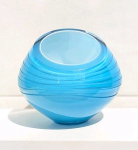 Royal Doulton Blue Studio Art Cased Glass Votive Tea Light Candle Holder Vase - Picture 1 of 17