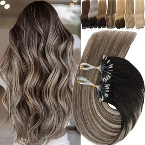 Micro Loop Ring Beads Real Remy Human Hair Extensions Thick 200S Balayage Ombre - Picture 1 of 32