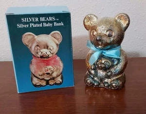 ¡¡Banco de monedas de bebé chapado en plata vintage de osos de plata!! 5" de altura! ¡Con caja!! - Imagen 1 de 7