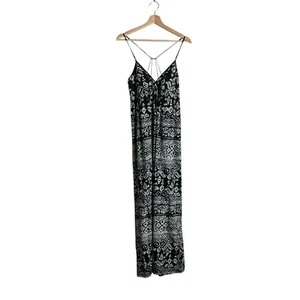 Vintage Y2K Johannisbeeren klein schwarz weiß Babydoll Empire Taille Maxikleid Träger - Bild 1 von 10