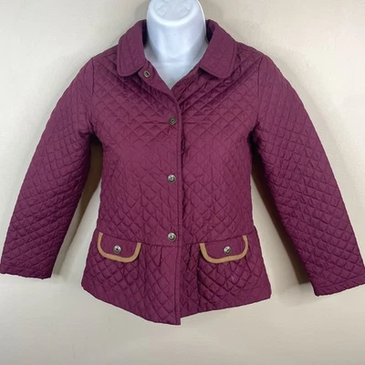 Gymboree Old Money Equestrian Quilted Jacket Girl Medium Burgundy Pockets Preppy - Image 1 of 4