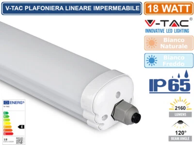 V-TAC VT-6076 TUBO LED PLAFONIERA 18W LAMPADINA 60CM IMPERMEABILE ESTERNO IP65 - Immagine 1 di 4