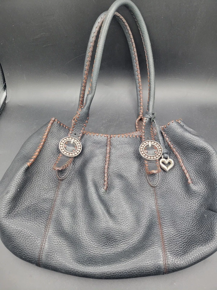 Bolsa de ombro BOHO Brighton couro preto marrom ponto chicote desleixada bolsa tote  - Imagem 1 de 4