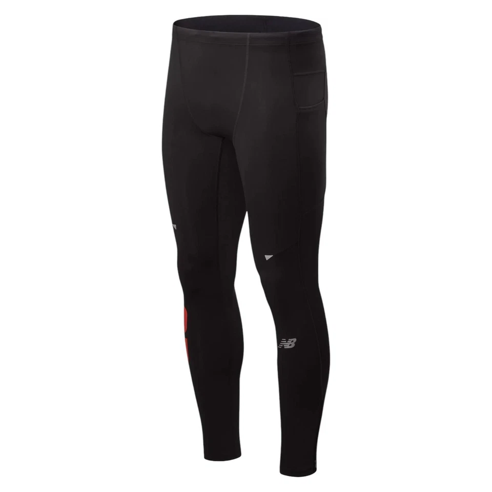 NEW BALANCE MEN'S PRINTED IMPACT RUN LEGGINGS TIGHTS BLACK GYM TRAINING WORKOUT - Image 1 of 2