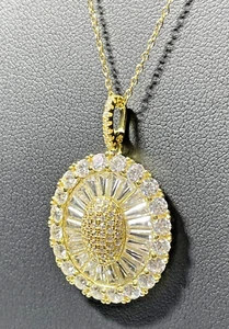 Bella Luce Eterno Gold Halo Disc Anhänger Halskette Baguette Rund Kubik Zirkonia - Bild 1 von 14