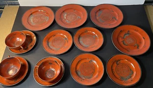 14 piatti drago vintage porcellana Eiraku made in argento rosso giapponese anni 20-30 - Foto 1 di 24