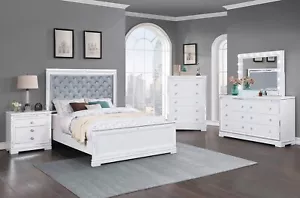 Modern Furniture - 5 piece White Finish Queen King Faux Leather Bedroom Set IA7Y - Picture 1 of 5
