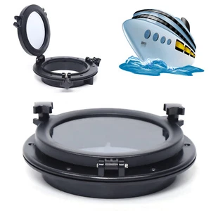 Round Porthole Window For Vans - Dark Tint, Tempered Glass Auto Black 8" - Picture 1 of 24