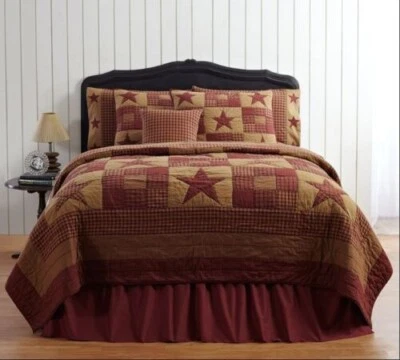 VHC NINEPATCH RED STAR Full Queen QUILT, 2 Euro shams, and 2 shams - Image 1 of 4