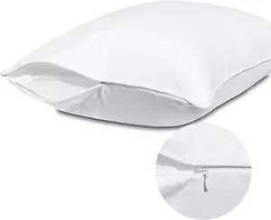 1pc Cotton Pillow Protector Zippered Standard Size White Soft Pillow Case Cover - Picture 1 of 7