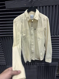 WESC Surf Men’s Seersucker Yellow Button Up LS Shirt Men’s Medium - Picture 1 of 9
