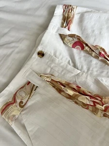 Y2K Bebe White Linen Bermuda Shorts Size 0 With Silk Scarf Belt - Picture 1 of 6