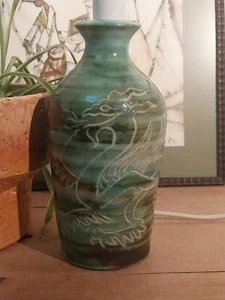 Salt glazed studio pottery table lamp with dragon design - Picture 1 of 9