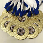 10 x Man of the Match Medals with Blue & White Ribbons, Gold Football Medals