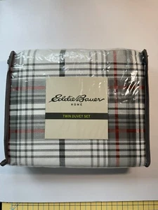 Eddie Bauer Home Twin Duvet Set Alder Red/Grey Plaid Elk Reversible Rustic Cabin - Picture 1 of 7