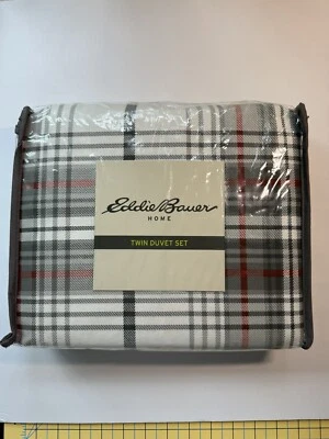 Eddie Bauer Home Twin Duvet Set Alder Red/Grey Plaid Elk Reversible Rustic Cabin - Image 1 of 4