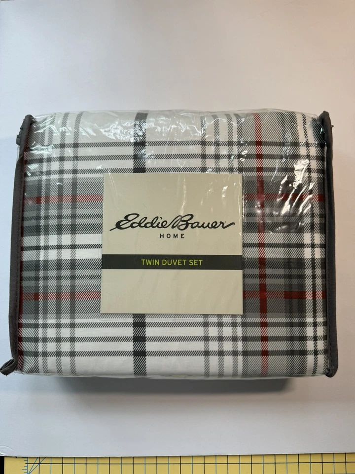 Eddie Bauer Home Twin Duvet Set Alder Red/Grey Plaid Elk Reversible Rustic Cabin - Image 1 of 4