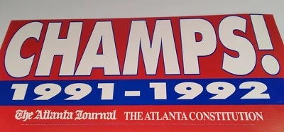 Atlanta Braves Poster Card Vtg 1992 Rare VHTF AJC 17x11 Champs! Spirit Hat  - Image 1 of 4