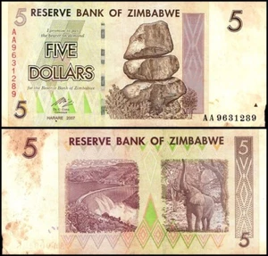 Zimbabwe 5 Dollars, 2007, P-66, Damaged - Picture 1 of 2