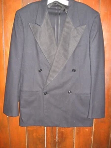 VINTAGE 1930 BLACK WOOL DOUBLE BREASTED TUXEDO COAT/DINNER JACKET - RUDOFKER - Picture 1 of 13