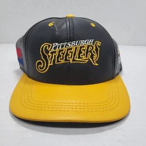 Vtg Pittsburgh Steelers Genuine Leather Snapback Hat Modern One Size Fits All - Imagen 1 de 9