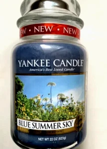 Yankee Candle Retirado "BLUE SUMMER SKY" ~ Grande 22 oz. ~ ETIQUETA BLANCA ~ RARO ~ NUEVO - Imagen 1 de 1