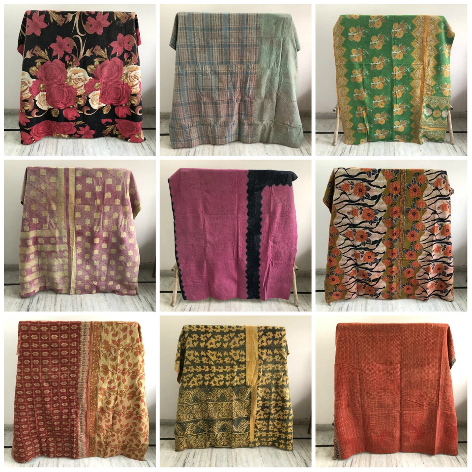 Vintage Kantha Throw Quilt Handmade Indian Ralli Gudri Blanket Wholesale Bedding - Image 1 of 1