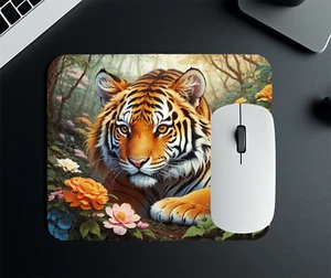 Tiger in Jungle And Flowers Nature Mouse Pad 9.5"x8" Non Slip Rectangle Mousepad - Picture 1 of 2