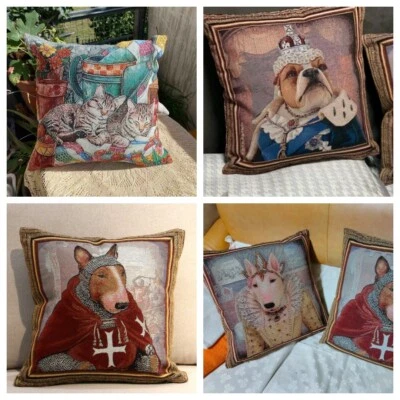 Dogs and Cat French Jacquard Tapestry Throw Pillowcases Cushion Covers for Couch - Image 1 of 4