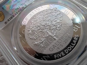 2015 $5 CENTENARY OF THE GALLIPOLI LANDING 1 OZ SILVER PROOF PCGS PR70DCAM - Picture 1 of 3