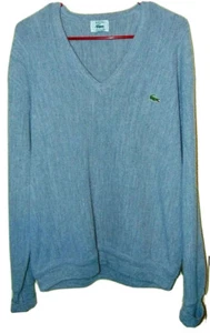 Izod Lacoste Sweater V-Neck Pullover Size Large Grey Vintage L Orlon Acrylic - Picture 1 of 3