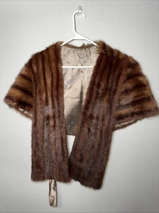 Vintage Dark Mink Fur Stole Wrap Shawl Jacket Satin Lining -Incredible Condition - Picture 1 of 5