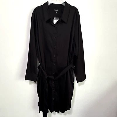 Vestido Camisa The Limited Manga Larga Negro con Cinturón Plus 4X Botón Delantero Corto NUEVO Foto 1 de 4