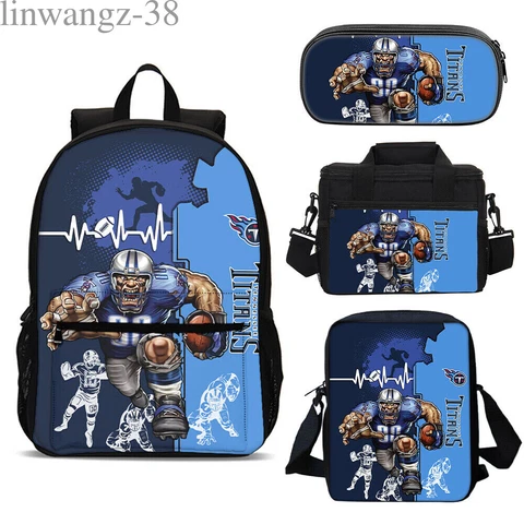 Tennessee Titans 4PCS School Backpack Teenager Lunch Bag Crossbody Bag Penilcase Cover