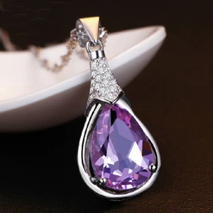 Collar colgante de piedra de cristal amatista de plata esterlina 925 para mujer joyería regalo - Imagen 1 de 4