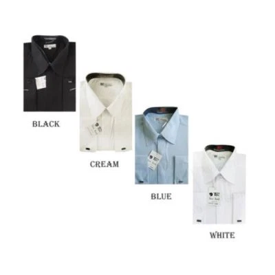 Men's French Cuff Solid Dress Shirt 03F Classic Fit Color White & Black - Image 1 of 4