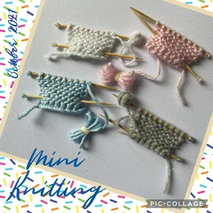 Pequeñas agujas de tejer tejidas a mano e hilo de lana colección hobby habilidad artesanal - Imagen 1 de 13