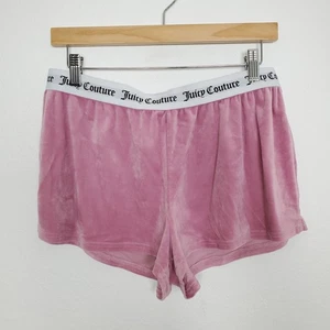Juicy Couture Velour Boxer Shorts Spellout Size L Pink Rhinestone Y2K 90s - Picture 1 of 8