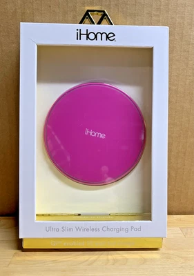 Almofada de carregamento sem fio iHome ultra fina, rosa, habilitada para Qi 10 Watts, NOVA na caixa - Imagem 1 de 4