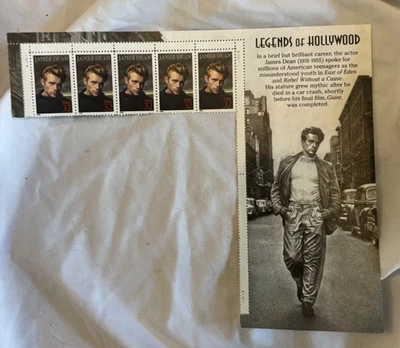 Legends of Hollywood James Dean Partial Set of 5 Unused 0.32(c) USPS Stamp 1996 - Image 1 of 4