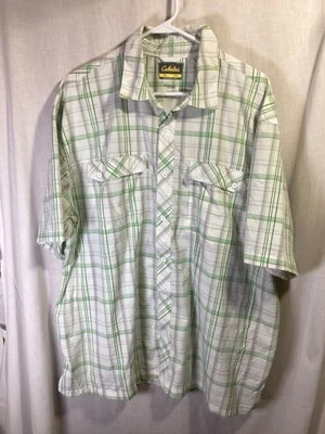 Cabela’s Green Plaid 2XL Short Sleeve Nylon Blend UPF30 Activewear Shirt B9 - Image 1 of 4