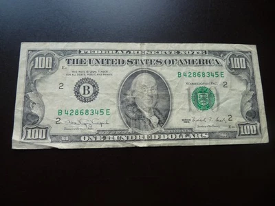 $100, Federal Reserve Note, 1990, B2 - New York District - Image 1 of 2