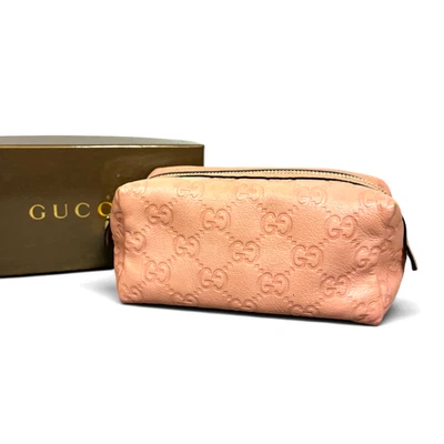 GUCCI Bolsa Cosmética Cartera Guccissima Cuero Rosa Auténtico 153228 con Caja USADA Foto 1 de 4