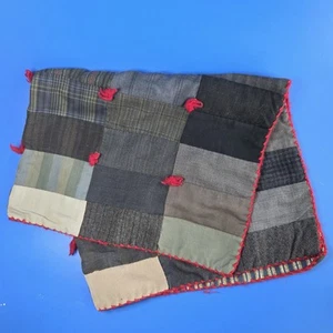 Vtg Patchwork Quilt Doll Blanket Hand Tied Dark Colors Flannel Back - Picture 1 of 10