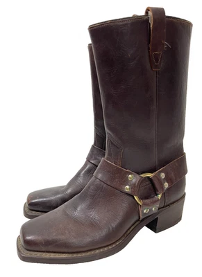 复古 70 年代牧马人束带靴方头棕色男式 9 D — 第 1/4 张图片