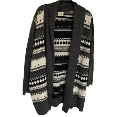 Cárdigan St John's Bay 2X tejido frente abierto Fair Isle tejido gris negro manga larga Foto 1 de 4