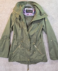 Guess Adirondack Jacket Hooded Olive Green Utility Windbreaker Lined Pockets XS - Picture 1 of 15