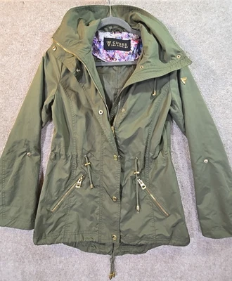 Guess Adirondack Jacket Hooded Olive Green Utility Windbreaker Lined Pockets XS - Image 1 of 4