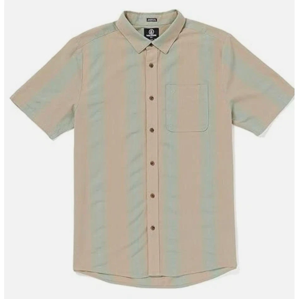 New Volcon FLAXSTONE Classic Fit Mens XL Short Sleeve Button Down Striped Shirt - Image 1 of 4