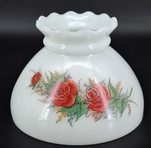 Vintage Glass Hurricane Lamp Shade Cabbage Rose Motif Ruffled Rim 8" Fitter - Picture 1 of 10